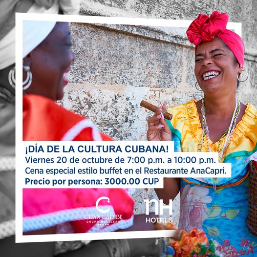 lahabanatravel's tweet photo. Vive con Hotel NH Capri la Semana de la Cubanía!Las mejores ofertas en Gastronomía, Coctelería, Alojamiento y Recreación para celebrar el Día de la Cultura Cubana.
Comienza el viernes 20 de octubre con un Gran Buffet Caribeño.
#NHCapri #grancaribe
#NHHotels #CubaÚnica https://t.co/efnPRzlpoB