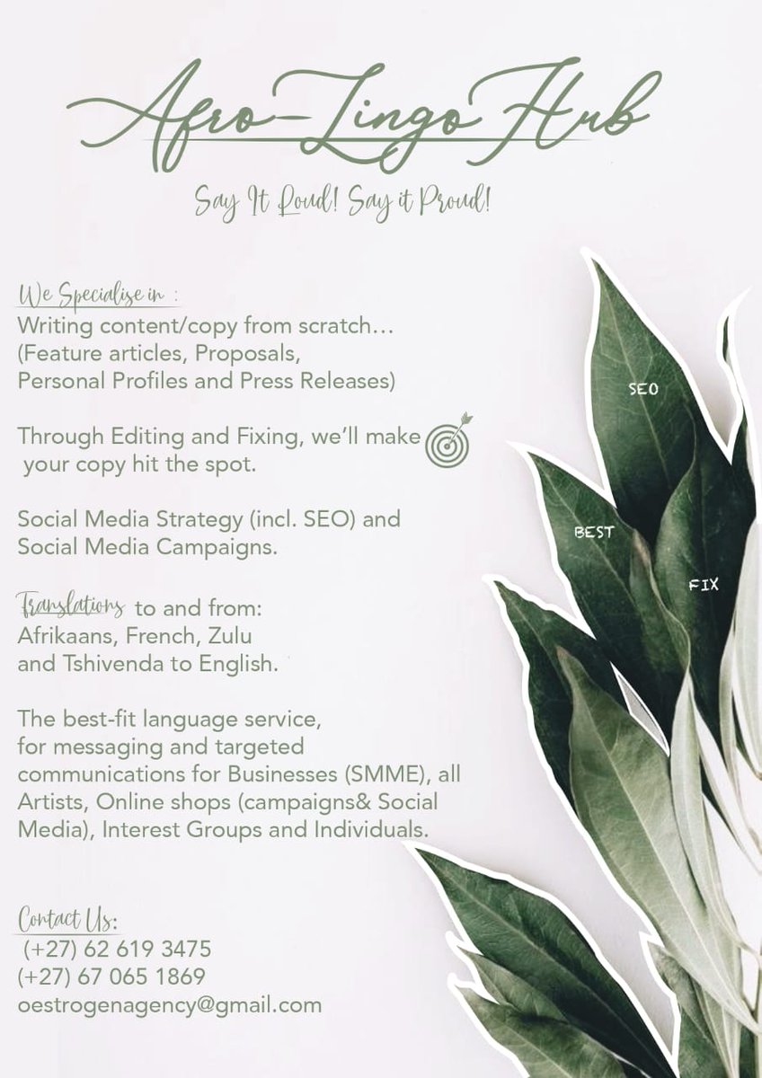 ZEN_AIDA's tweet photo. *For Varsity Students, Entrepreneurs &amp; Others* who will need Editing, Writing or upgrading and revamping of their thesis or Online profiles and Business plans. *Do you Want to advertise via Social Media  *We are open to support You Now!*tel☎️0626193475/Oestrogenagency@gmail.com https://t.co/lCz5RyM6G9
