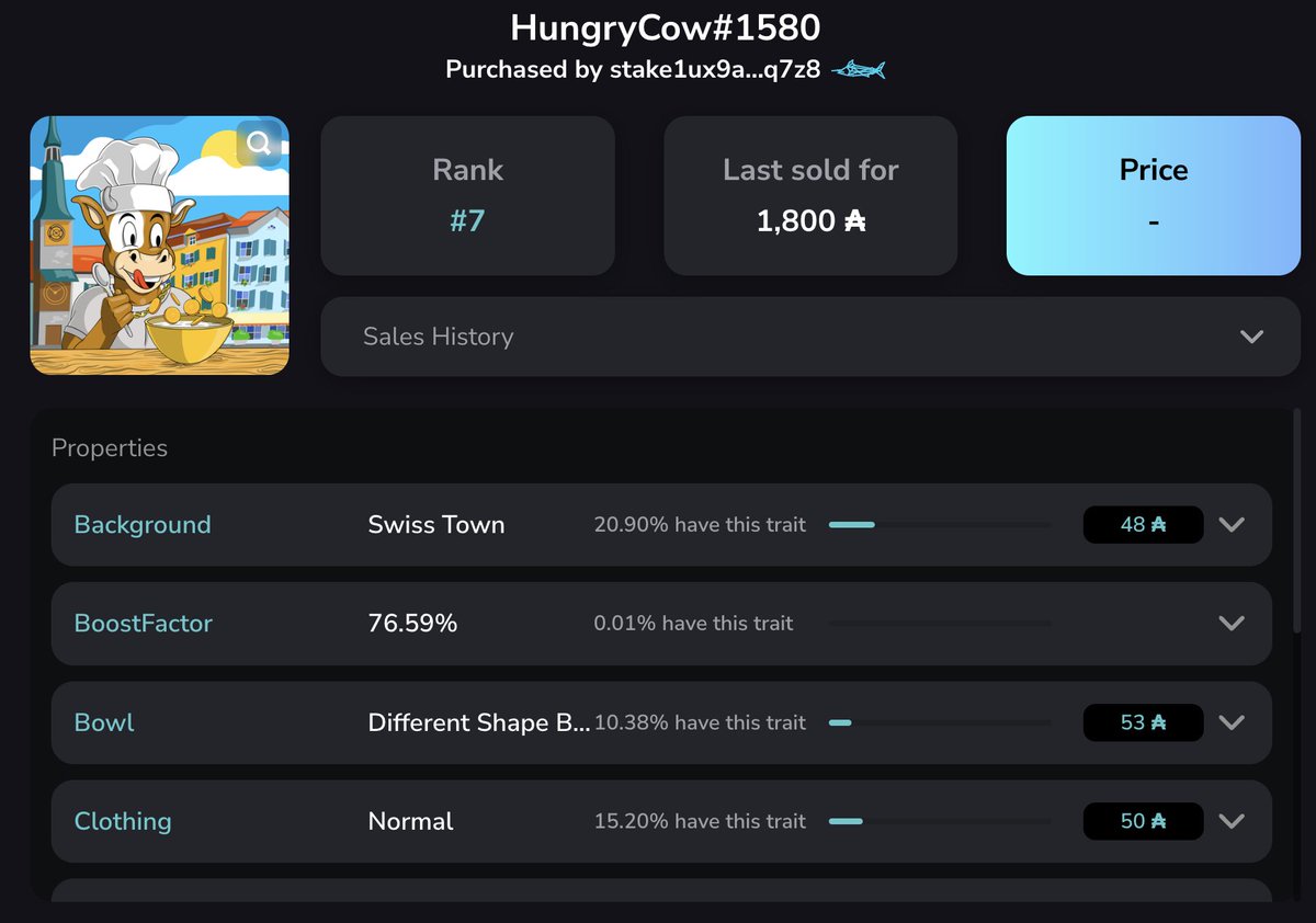 KevinLWalker_'s tweet photo. The upgrade was necessary. I need that 76.59% boost. Salute to whoever sold me this #7 of 10,000 #HungryCow #NFT -- Now I am staking #MuesliswapMILK $MILK and #Cardano $ADA even faster!
https://t.co/qStcEVSLQ1 https://t.co/RfGqT9gxRA