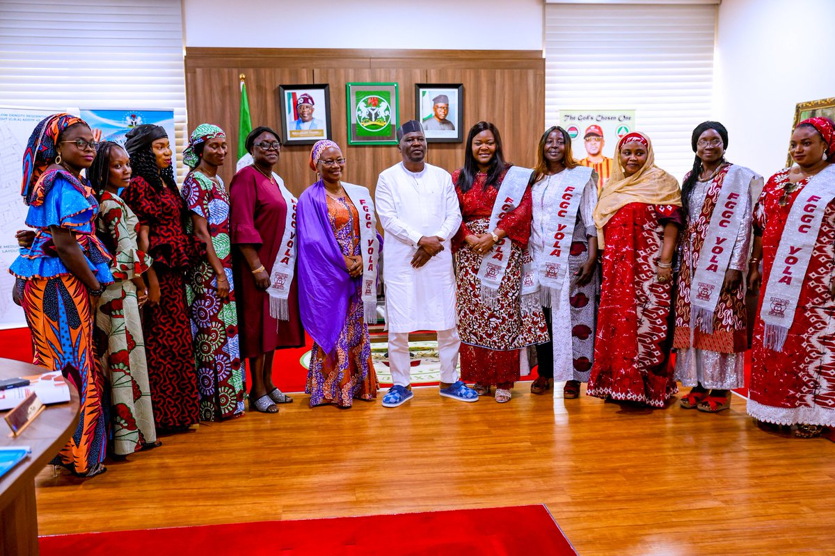 GovernorAUF's tweet photo. Today, I had the honour of welcoming a delegation of old girls from the Federal Government Girls College, Yola, led by Dr. Chizoba Wonodi, to my office. I assured them that our administration is committed to investing in the girl-child, nurturing future women leaders for our society. 

Our Deputy Governor, Prof. Kaletapwa Farauta, a shining role model and former head girl of the school embodies the incredible potential of girls. Together, we'll empower and inspire the next generation of strong, credible women.