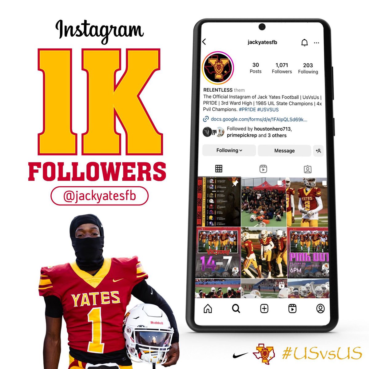HoustonHero713's tweet photo. Top of the top, on behalf of @JackYates_FB we want to thank all of our supporters thus far.

Nearly 500 followers in less than 8 weeks. The wave is coming and this is only the beginning. 

#TheNewJYFootball #3rdWardHigh #USvsUS https://t.co/ZkcjmvjNTj