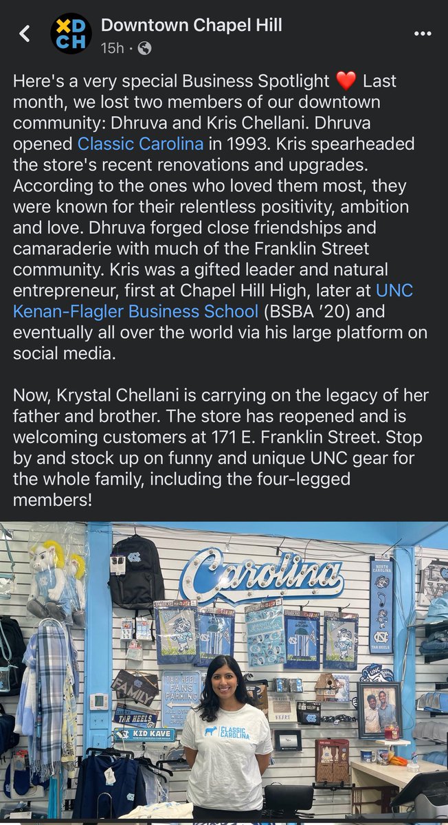 cclaytonr's tweet photo. Good news after a very sad, tragic event. Support Krystal y’all. #chapelhill #carrboro #unc https://t.co/tuTwiWnese