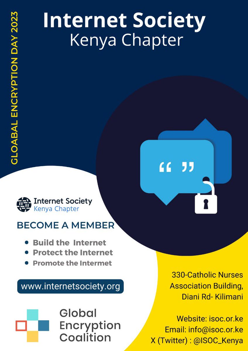 ISOC_Kenya's tweet photo. ๐Exciting news!๐
Join us tomorrow as we commemorate #GlobalEncryptionDay2023. The event will happen in a hybrid format.
Sign up below ๐๐พ Let's secure the digital future together! #DigitallySecure #TheInternetWeWant
@globalencrypt https://t.co/5L3AxNK8CO