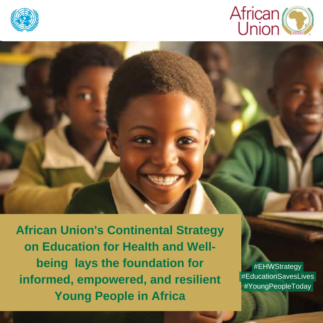UNESCO_Dakar's tweet photo. ๐By educating today's young people, the AU's Continental Strategy on Education for Health and Well-being of Young People lays the foundation for nurturing informed, empowered, and resilient future leaders who will drive Africa's progress. #EHWStrategy #YoungPeopleToday https://t.co/3Zd0OkVLPB