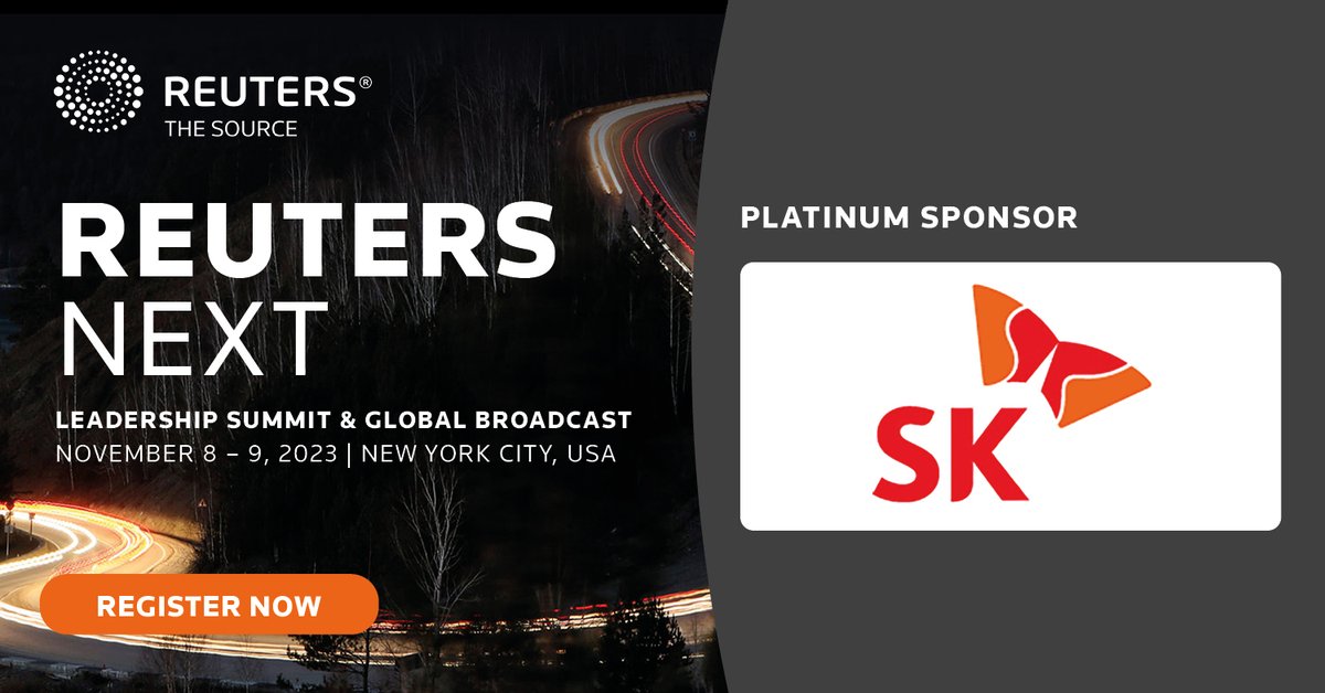 𝐑𝐞𝐮𝐭𝐞𝐫𝐬 𝐍𝐄𝐗𝐓 (𝐍𝐨𝐯 8-9, 𝐍𝐘𝐂) is fast approaching. We are delighted to have partnered with Platinum Sponsors SK Group , who invest in game-changing businesses and nurture them for long-term success. Learn more here: events.reutersevents.com/next/sponsors?…