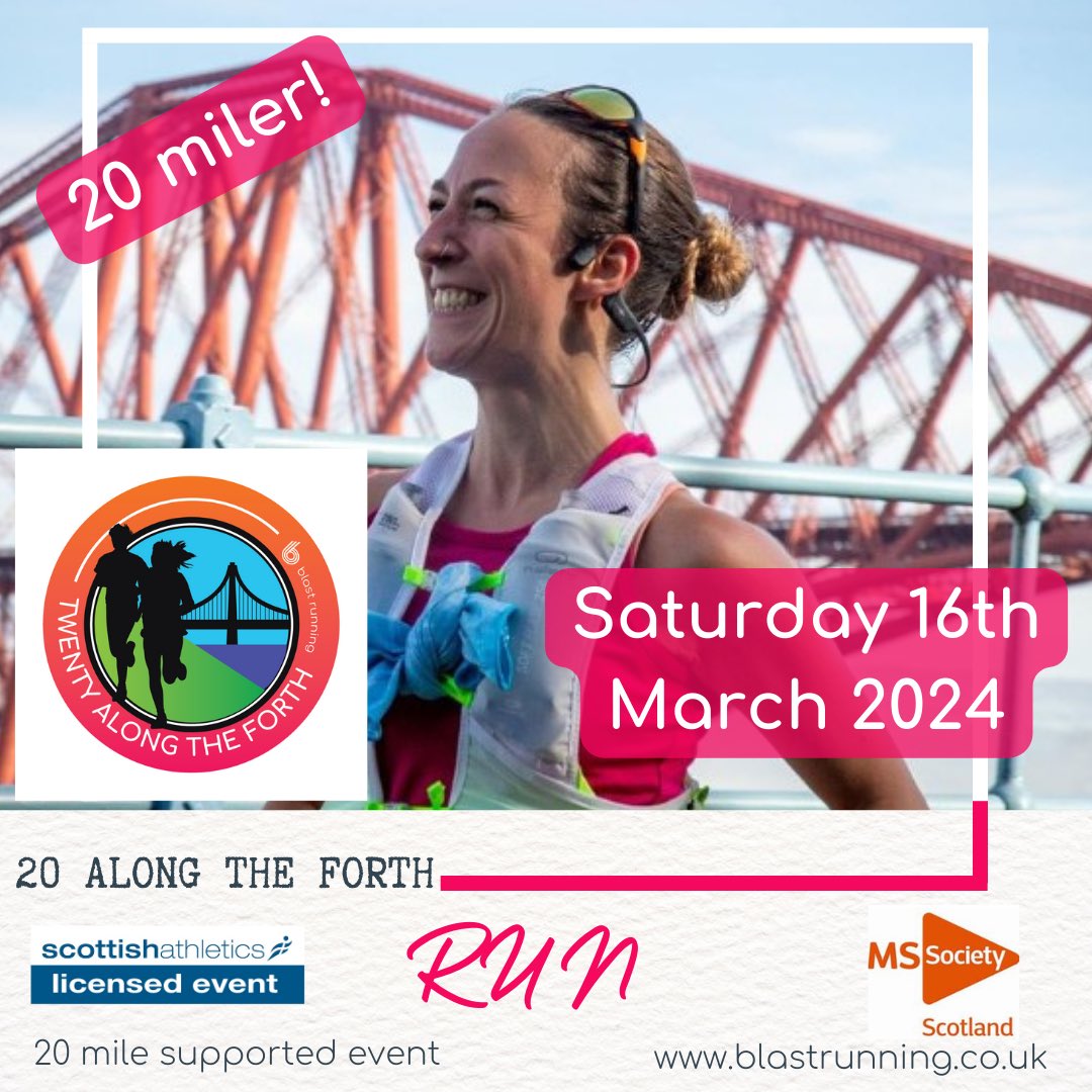 Are you running a marathon or ultra marathon in spring 2024?​​​​​​​​​⠀⠀⠀⠀⠀⠀⠀⠀⠀​​​​​​​​​ Have you heard about our 20 mile event in March to help you train for the big day? ⠀⠀⠀⠀⠀⠀⠀⠀⠀ Entries are now open for 20 Along the Forth 2024 on Sat 16th March. ⠀⠀⠀⠀⠀⠀