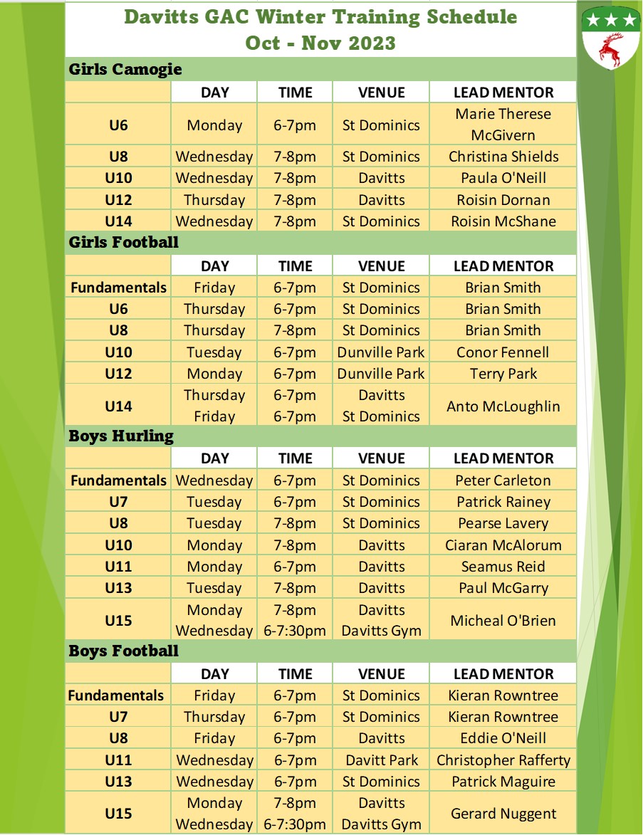 Davitts1912's tweet photo. Winter training times and venues for our juvenile teams. https://t.co/ayTVmuNuqU