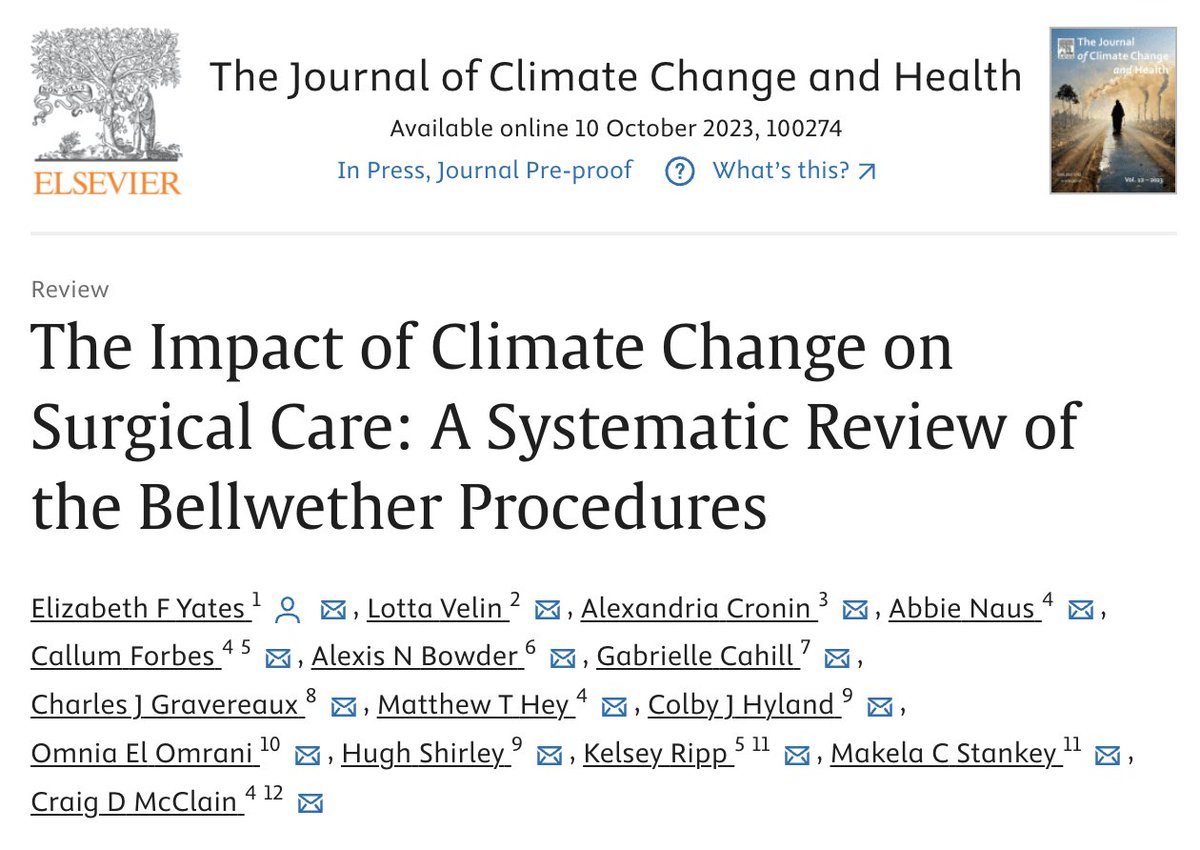 Check out our systematic review on the impact of #climatechange (through 'climate pressures') on surgical care (through bellwether procedures (c-sections, laparotomies & open fracture care)) where we assess the evidence & knowledge gaps. bit.ly/bellwether-cli… #globalsurgery