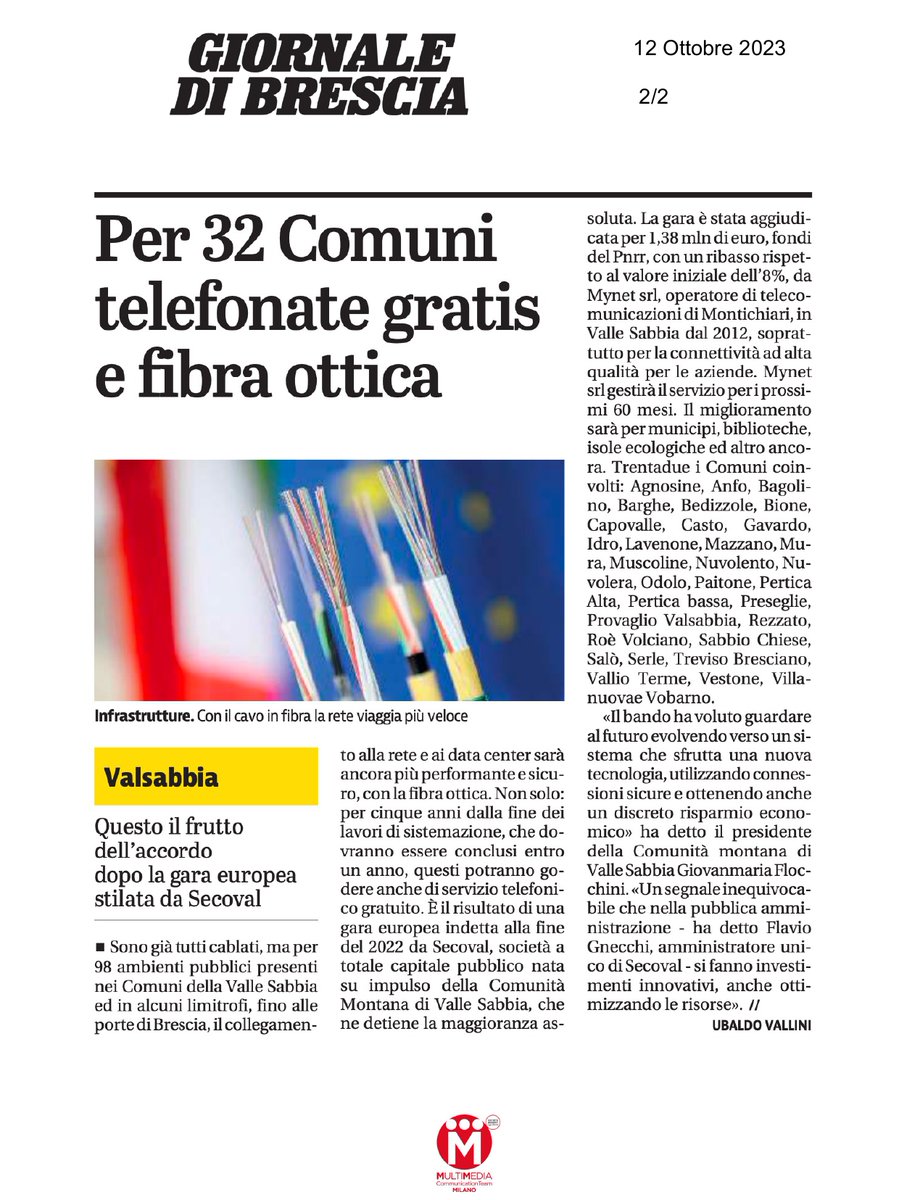 secoval's tweet photo. Un eccellente lavoro delle professionalità interne di Secoval ha permesso, con soluzioni tecniche all’avanguardia 📶, di migliorare un servizio già significativo per un territorio complesso come quello montano. ⛰️

#PNRR #vallesabbia #provinciadibrescia #internet  #pa #fibra https://t.co/2vcXwUihOe