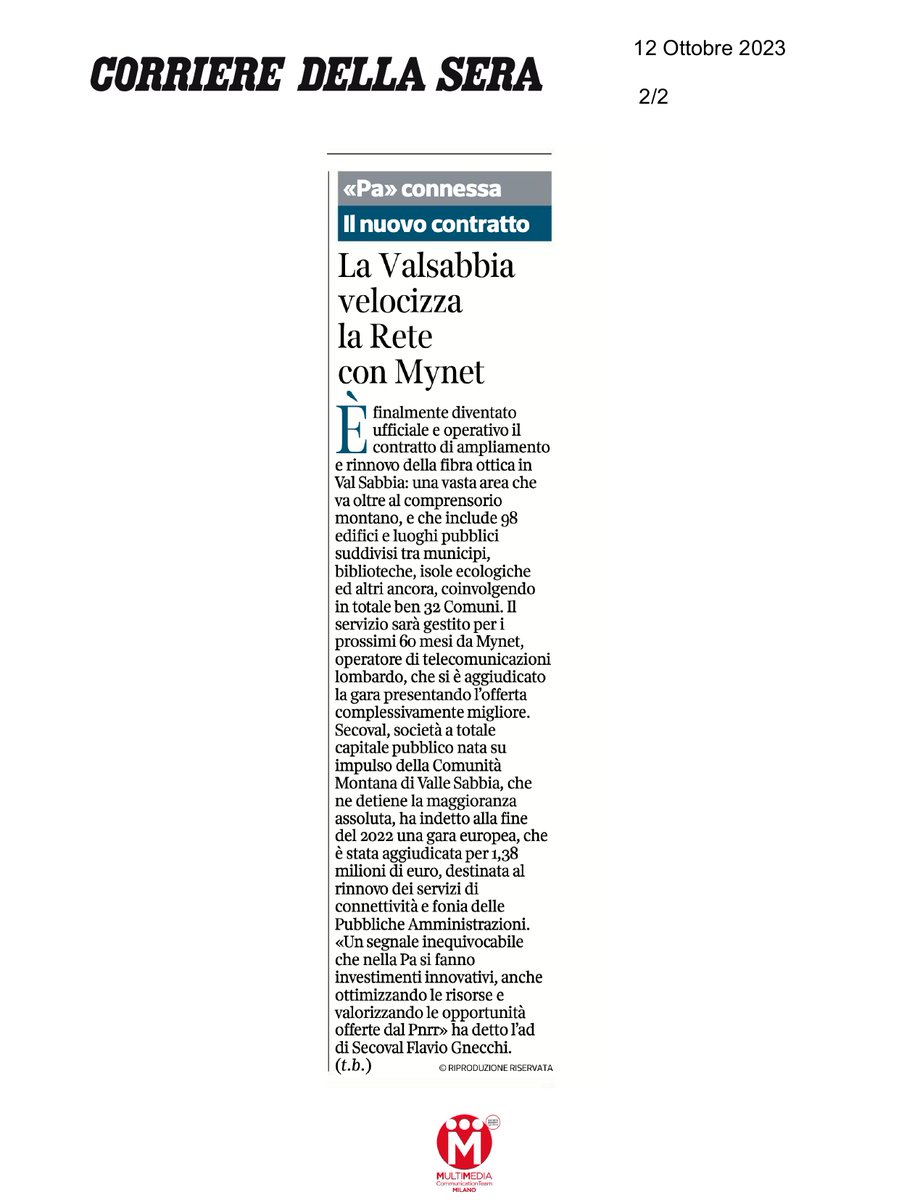 secoval's tweet photo. Un eccellente lavoro delle professionalità interne di Secoval ha permesso, con soluzioni tecniche all’avanguardia 📶, di migliorare un servizio già significativo per un territorio complesso come quello montano. ⛰️

#PNRR #vallesabbia #provinciadibrescia #internet  #pa #fibra https://t.co/2vcXwUihOe