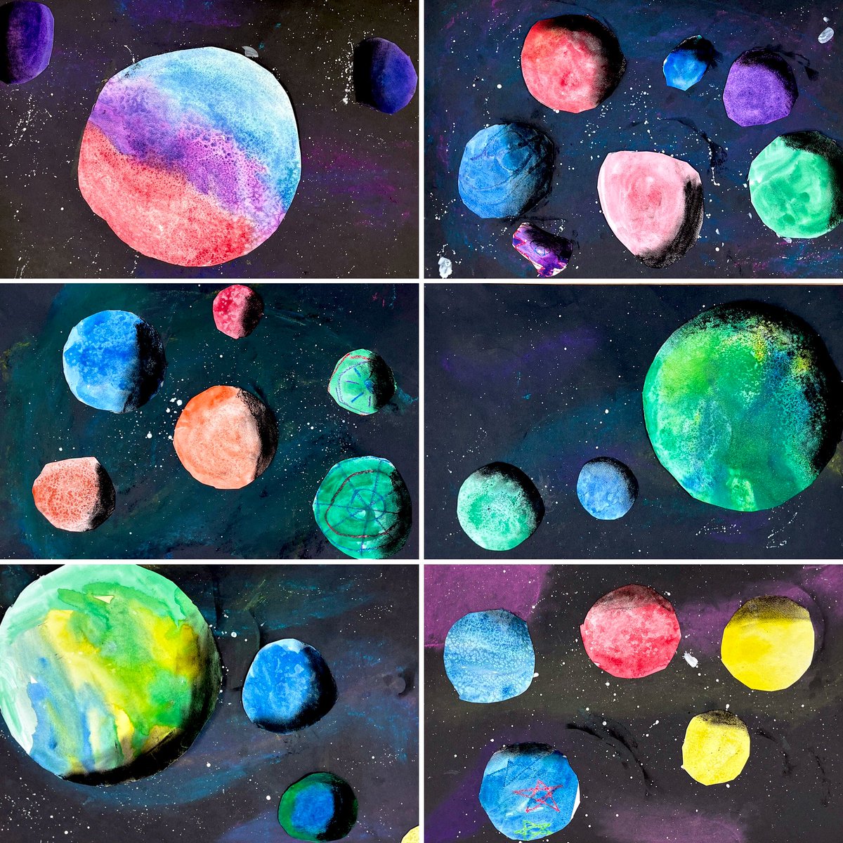 1st Grade Galaxies 🪐✨🌎 #MannSchool #OakPark97 #WeAreD97 #MyD97 #TheDot #watercolor #chalkpastel #paint #space #planets #color #texture #form #shading #balance