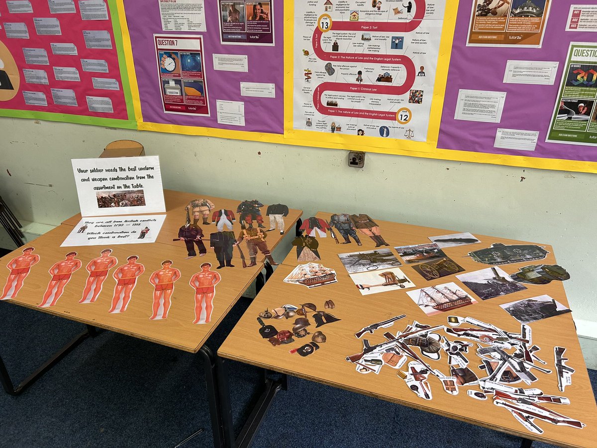 HistoryStocks's tweet photo. Open Evening linked to Edexcel Experience of Warfare. Dress your soldier with the best kit. Totally worth the swollen thumb joint from all the cutting out! 

#historyteaching #education #openevening #teacherlife https://t.co/5Zf1vszQIz