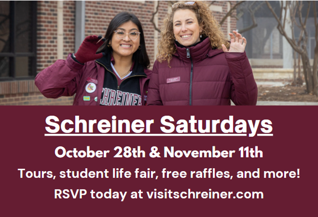 BillieCounselor's tweet photo. Schreiner Saturdays are a great opportunity for students to visit Schreiner’s campus, meet with professors and staff, eat lunch in our diner, and more!  @SchreinerU https://t.co/wpGFuISQ8K