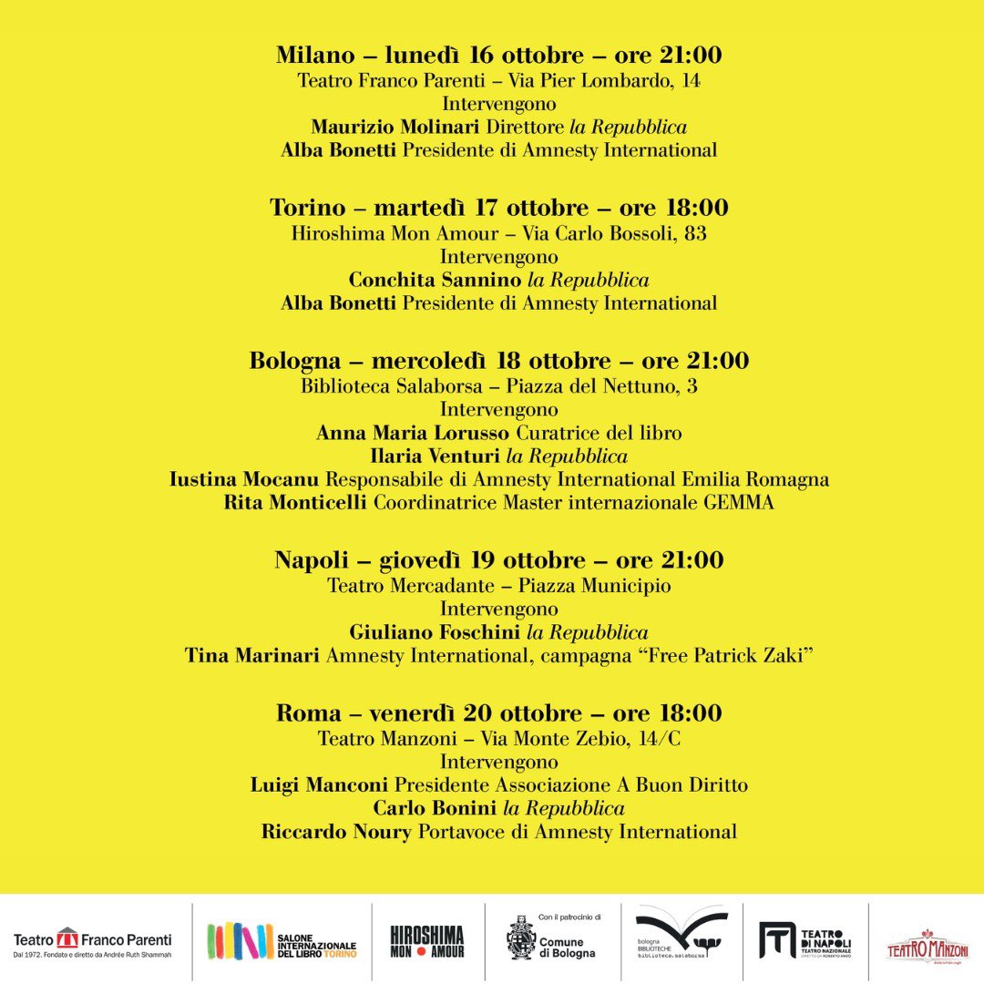 lanavediteseoed's tweet photo. “Sogni e illusioni di libertà. La mia storia”, l'autobiografia di Patrick Zaki @patrickzaki1 da domani in libreria e da lunedì le prime tappe del tour, in collaborazione con @amnestyitalia e @repubblica. https://t.co/IA5a7a6eX5