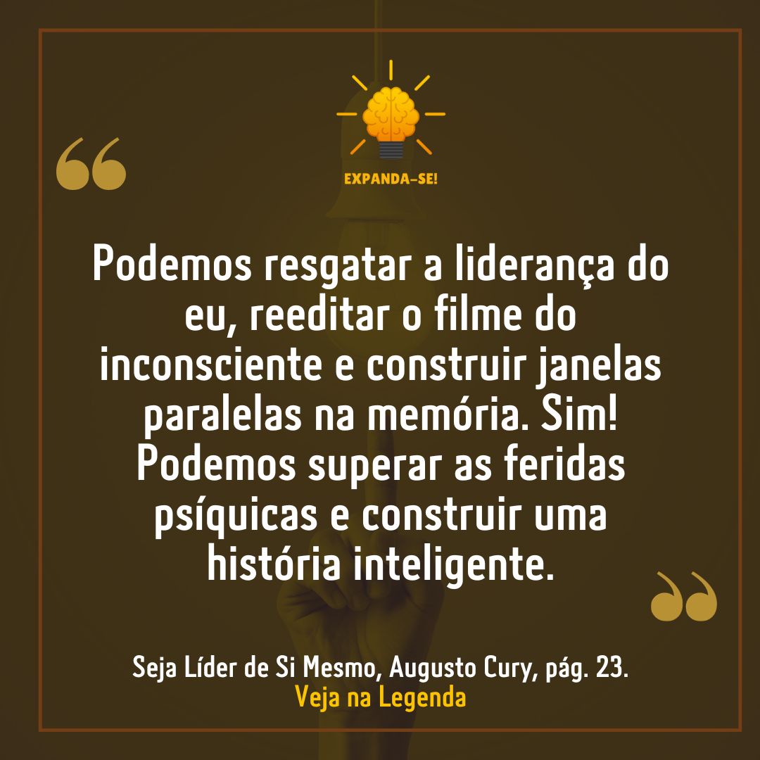 gabriel_drf's tweet photo. Seja #Líder de Si Mesmo, por #AugustoCury 👇
https://t.co/5eyRCa9KOp

Podemos #resgatar a #liderança do eu, reeditar o filme do #inconsciente e #construir janelas paralelas na #memória. Sim! Podemos #superar as #feridas psíquicas e construir uma #história #inteligente.
Pág. 23 https://t.co/0yno1qbtYx
