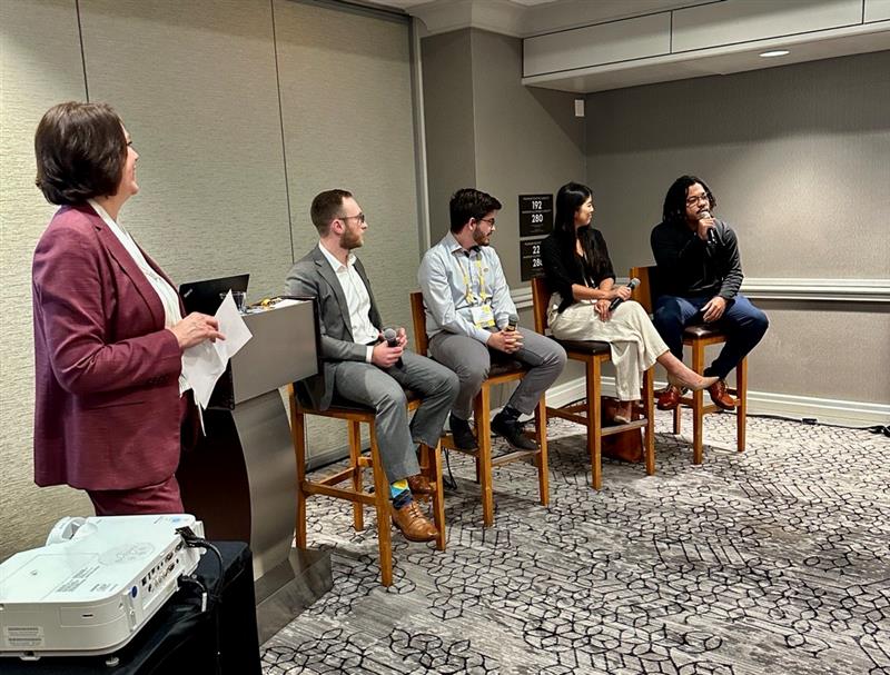 CFPBoard's tweet photo. Young professionals Josh Dorfman, CFP® (@JoshDorfmanNMDC), Jeremy Eppley, CFP®, Jessica Wilson &amp; Phillip Garret, CFP® share their personal career journeys and give insights on entering the financial planning industry, w/ CFP Board moderator Kasey Kobs #CFPConference https://t.co/0Po4QZnd6o