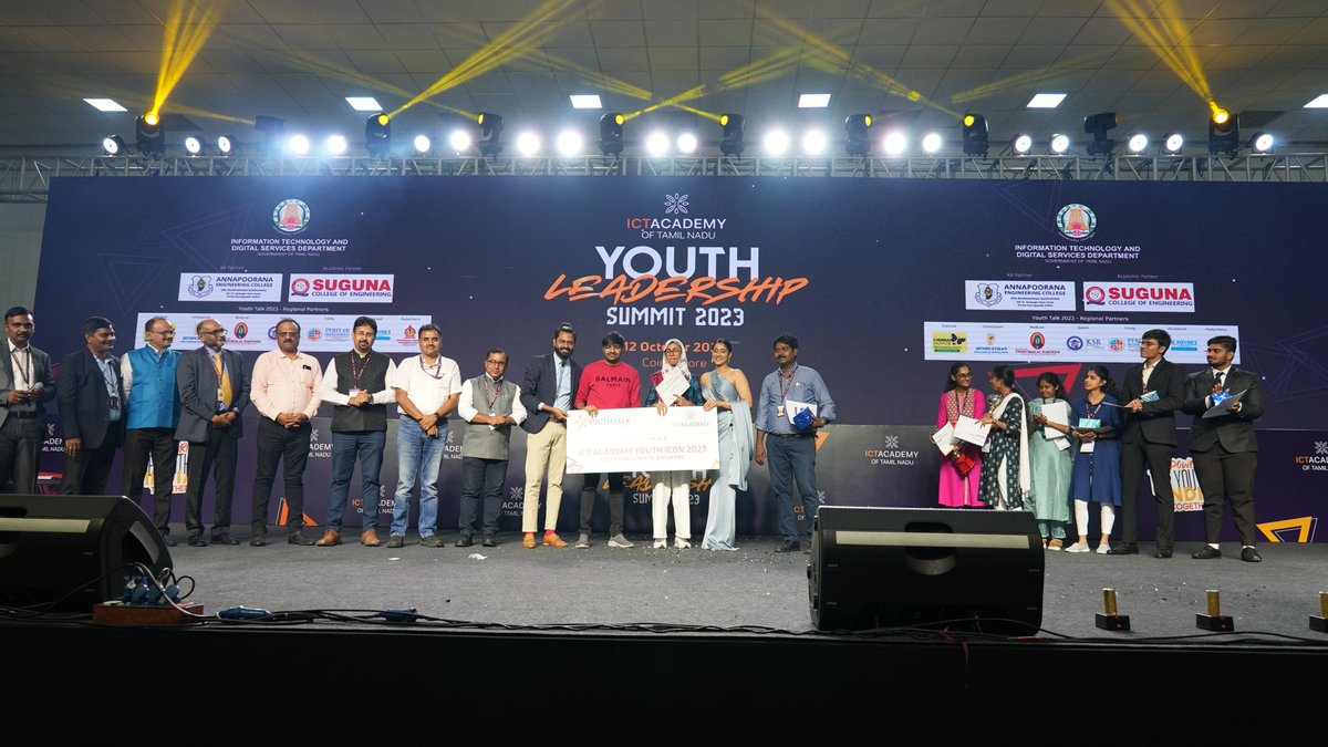 ictacademyindia's tweet photo. ICT Academy Youth Talk 2023 Grand Finale!

Alyna Fathima N, Sona College of Arts &amp; Science, Salem is the Winner and ICT Academy Youth Icon 2023.

ICT Academy congratulates Alyna and wishes her success in her future endeavours.

#YouthTalk2023 #YLS23 @ReginaCassandra @actorsathish https://t.co/JQcTCUIAdn
