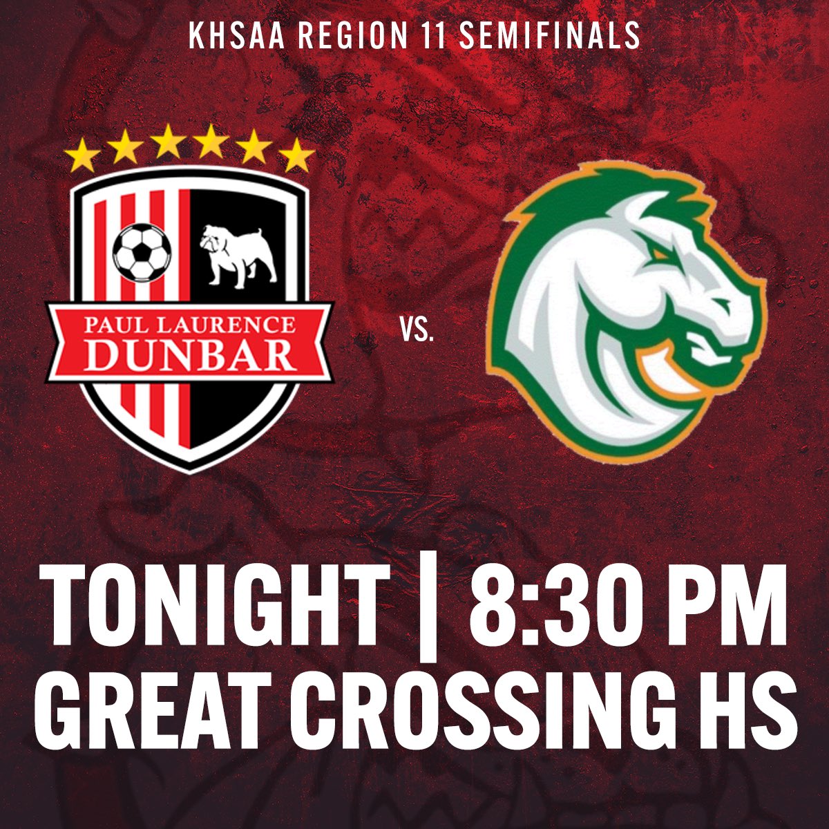Big game tonight as we take on Frederick Douglass in the region semifinals. Game time is 8:30 at Great Crossing. We’d love to have a big crowd supporting our guys. Tell them you’re a Dunbar student and you’ll get in free!  #WeAreDunbar