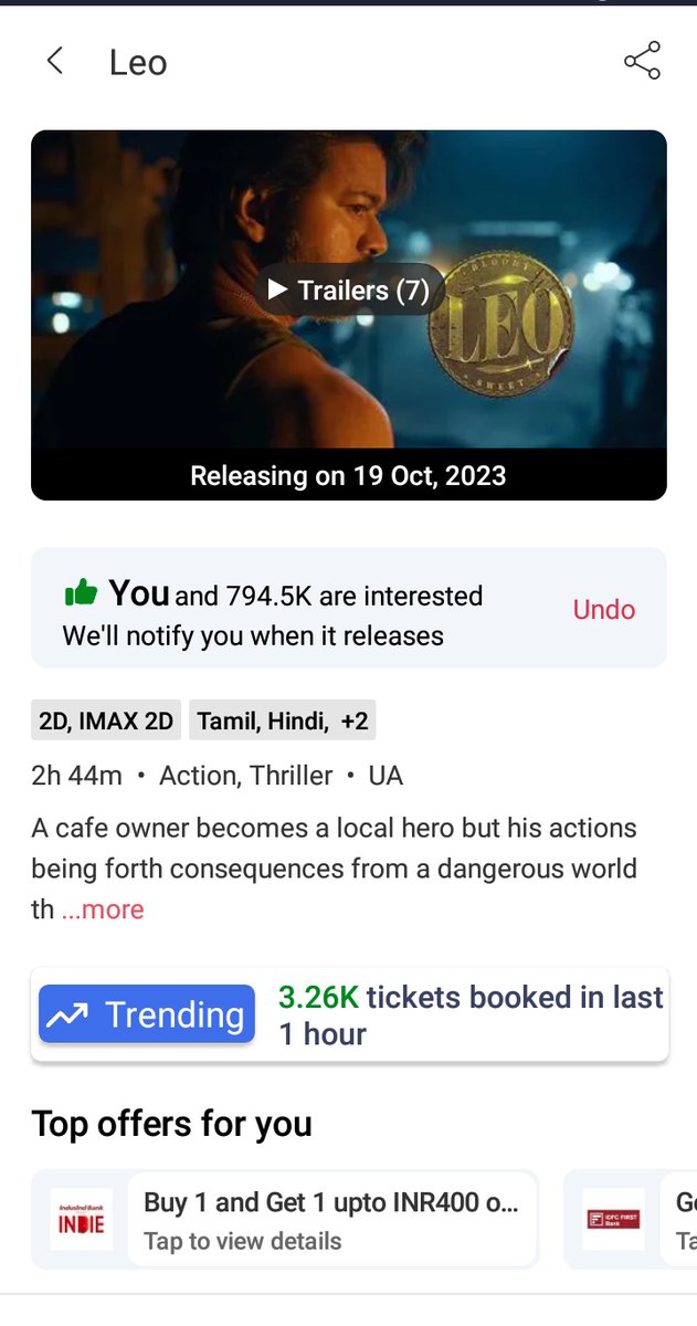 svijay063099's tweet photo. #Leo
#LeoBooking
#Comibatore
5 days opened (20 -24)
Now 3.26 k🔥🥵
Grab your tickets soon. https://t.co/oZr2oh7yHc