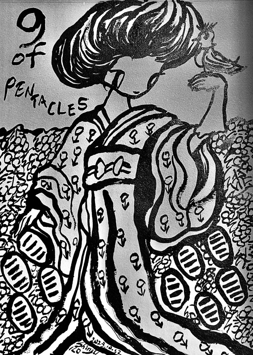 Shinjuko's tweet photo. #自立 #真珠子の歌舞伎タロットカード #botandourou #9ofpentacles #tarot #kabuki #comtemporaryart #shinjuko 
#タロットカード  #牡丹燈籠 #歌舞伎 #金貨の9 https://t.co/f31DWlTHaj