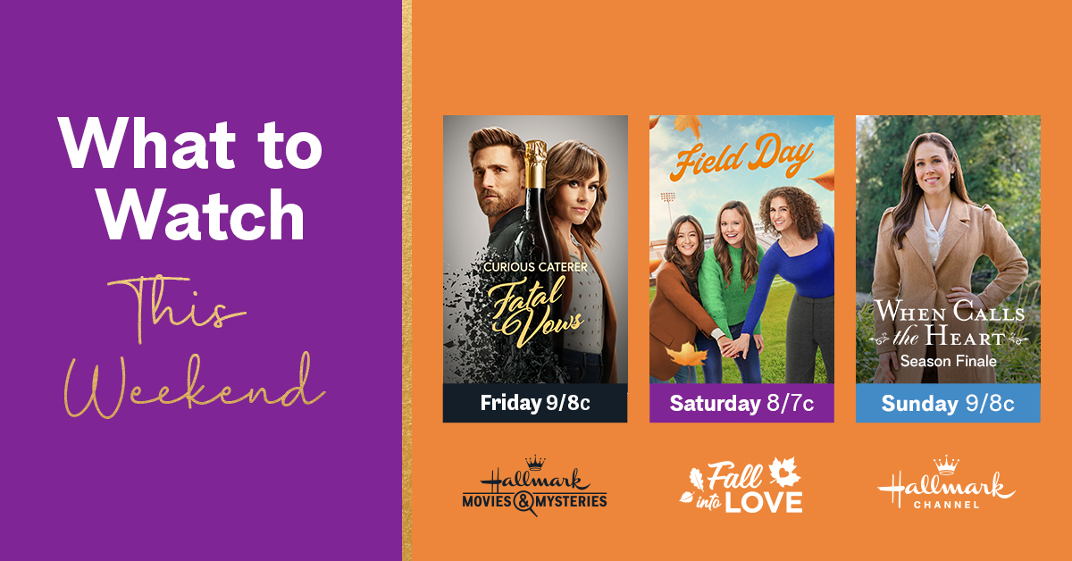 Have a field day watching all new movies and episodes this weekend! 😍 Tune in on Friday for #CuriousCaterer: Fatal Vows at 9/8c, #FieldDay on Saturday at 8/7c and an all new episode of When Calls the Heart on Sunday at 9/8c. #Hearties
