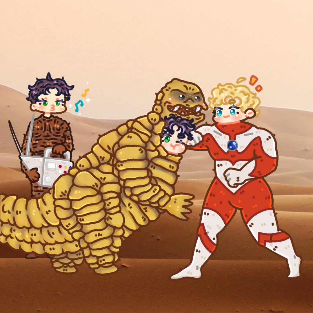 hillsandmonster's tweet photo. Conrad vs Fuyuki! Except he’s dressed as Ultrama! And then Nate in the back. If you get the reference respect 🫡 

Nate and Fuyuki are  exes! Nate is married to Conrad now. Fuyuki happily married too. But yes rivalry. thanks @fidilol for the art! 
—
Catch @Mike_Castoro @PhoenixRice1 and @JakeMakesNoise as these three!