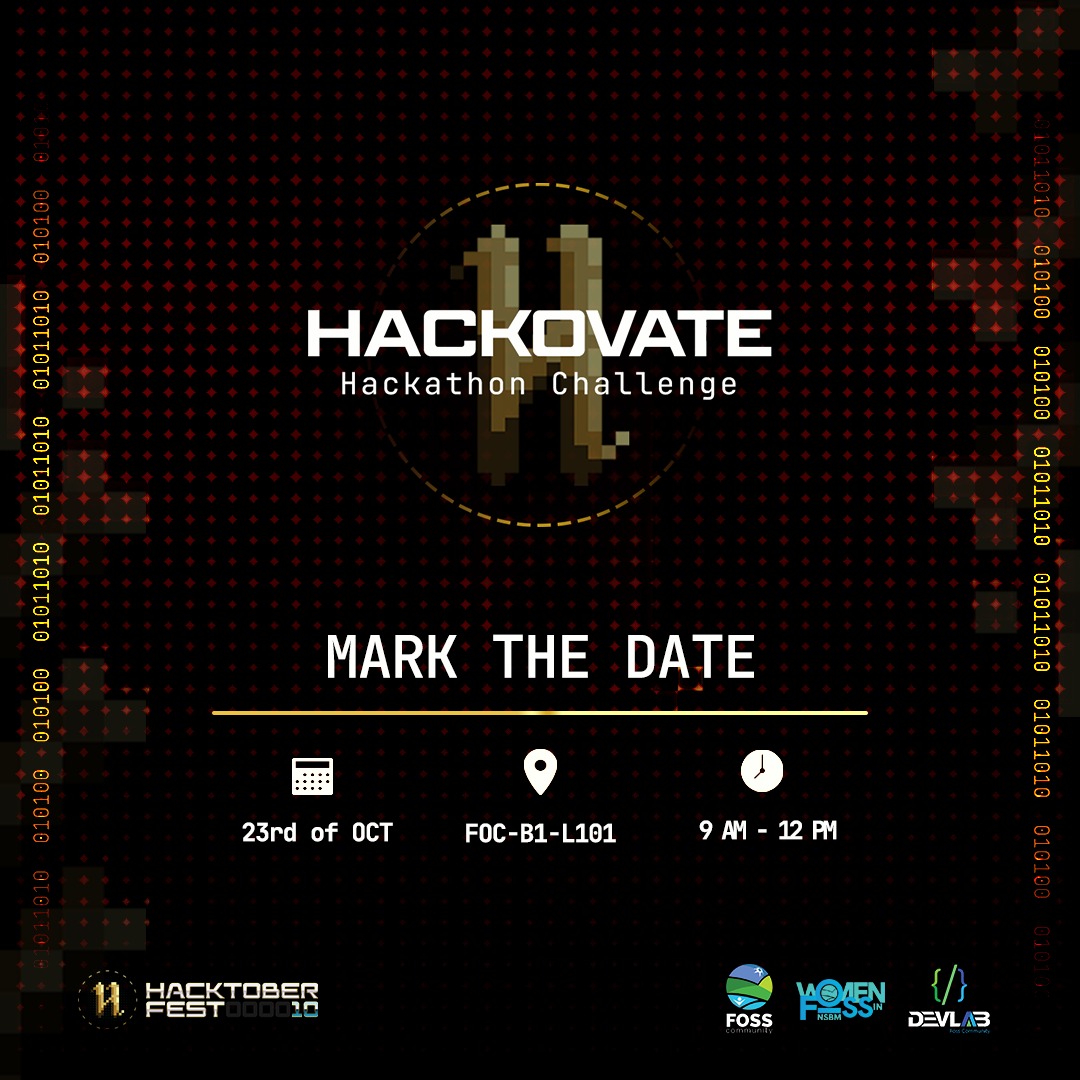 fossnsbm's tweet photo. Get ready for the ultimate coding showdown of the year! 🚀 

We're thrilled to announce you this exclusive coding extravaganza , Hackovate 2023 💻 

📅Date : 23rd October 2023
⏰Time : 9am onwards
📍Venue: Get ready for the ultimate coding showdown of the year! 🚀 https://t.co/69RolXFlpk