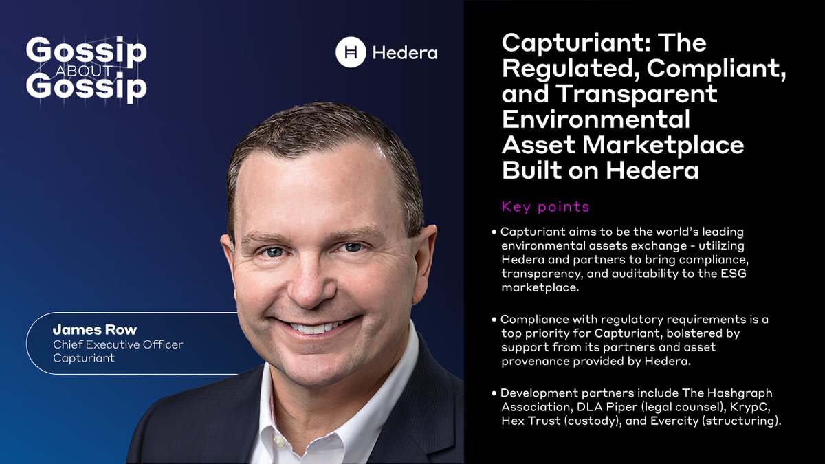 hedera's tweet photo. 🍃This week, @zenobiaZAG welcomes to the podcast James Row: CEO &amp; Founder of @capturiant - the #ESG asset validator, authenticator, and regulated exchange bringing trust, compliance, and efficiency to the environmental asset marketplace using #Hedera.

🎙️https://t.co/SToxrcd9H3 https://t.co/XOJSE7sQaQ