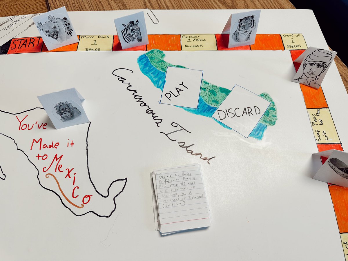 CapusonJustine's tweet photo. Life of Pi board games in ELA 10! Students always impress me with their resourcefulness, post-reading observations, and collaboration 🎨📚@MilfordHsEagles https://t.co/6WQ5MHJXd1