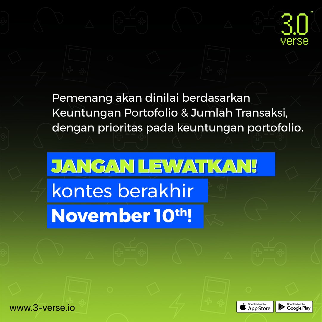 3verseindonesia's tweet photo. 📈 Tantang keterampilan Anda, kuasai pasar, dan menangkan besar. Apakah Anda siap untuk merasakan sensasinya? Daftar di 3.0 Verse sekarang! 💼💡🏆
.
.
#real3verse #3verse #Contest #VirtualTradingGames #Crypto #3Verse #Trading #PlayToEarn #cryptocurrency https://t.co/lCT2Nq2nCV