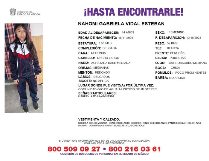 Somoselmedio's tweet photo. Solicitamos de tu apoyo en difusión para dar pronta localización a Nahomi Gabriela Vidal Esteban comunícate a los teléfonos de COBUPEM 800 216 0361, 800 509 0927. https://t.co/ZmSGFskE70