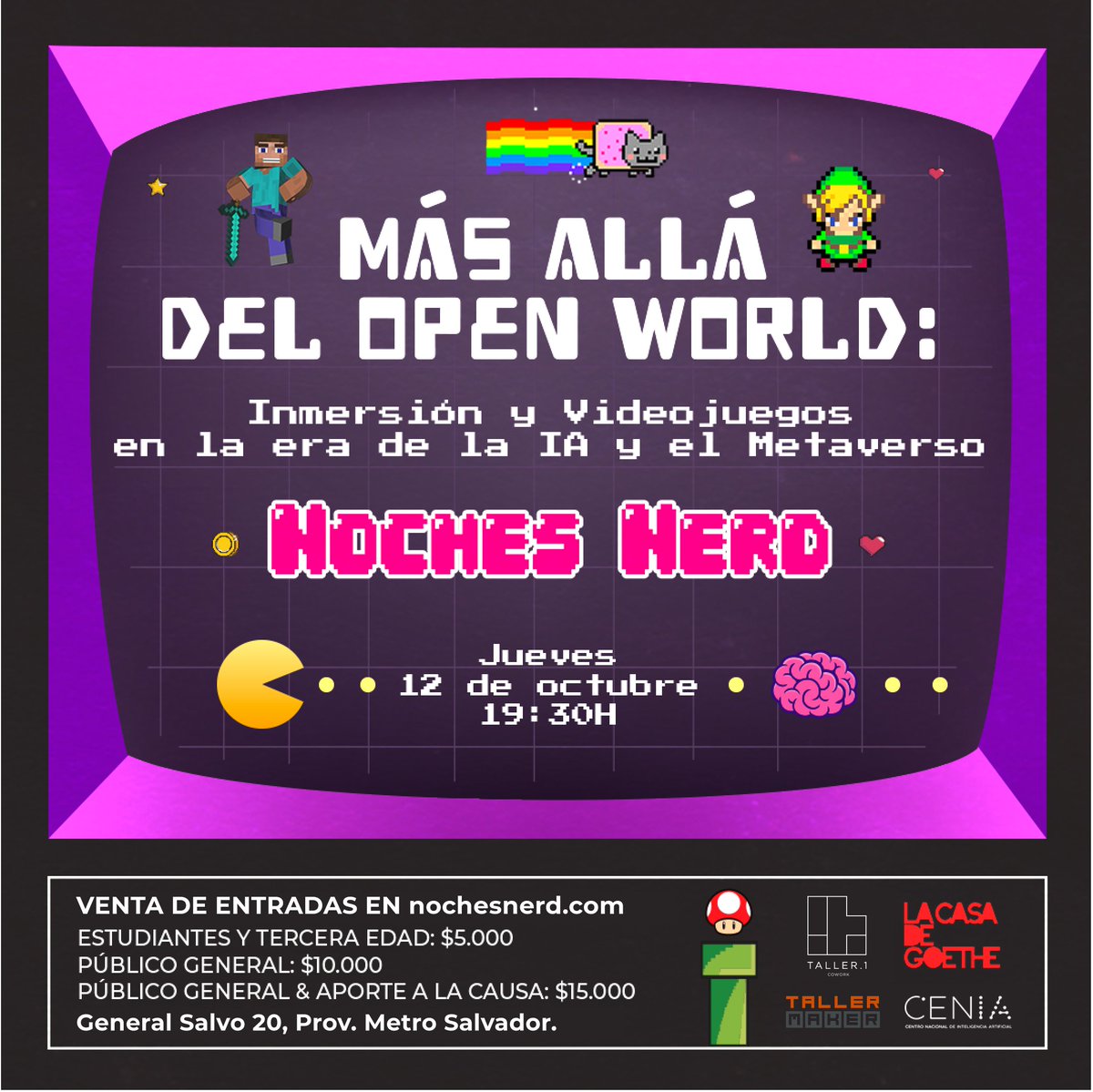 ¡ES HOY! 🎉 ¡NOCHES NERD! ⚡

Recuerda, hoy a las 19:30 horas, se llevará a cabo <a href="/NochesNerd/">Noches Nerd</a> en Taller 1, General Salvo 20, Providencia. 

📍Referencia: Metro estación Salvador.