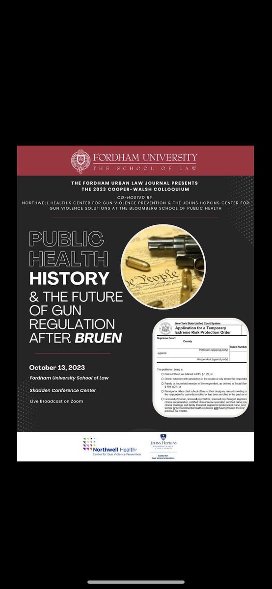 Fordham Urban Law Journal (@fordhamulj) on Twitter photo Today is Day 1 of our amazing two day Cooper-Walsh Colloquium at <a href="/FordhamLawNYC/">Fordham Law</a> !
Join us for our talk on Public Health History, and the Future of Gun Regulation after Bruen! Today is Day 1 of our amazing two day Cooper-Walsh Colloquium at <a href="/FordhamLawNYC/">Fordham Law</a> !
Join us for our talk on Public Health History, and the Future of Gun Regulation after Bruen!