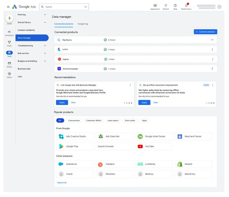 Wow! Google has launched Google Ads Data Manager. 

With this product, Google will help businesses manage and use your 1 party data in one place.

This tool will for example simplify the enablement of enhanced conversions for leads and Customer Match.

#PPC #SEA #Ads