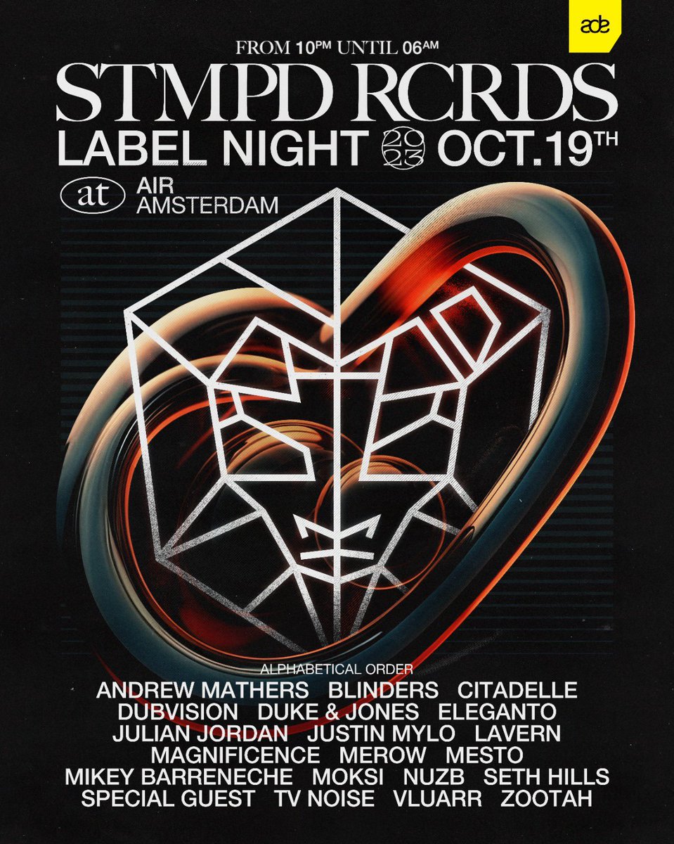 stmpdrcrds's tweet photo. We’re stoked to announce the line up of our label night, our pop-up store &amp; so many more events during @ADE_NL 
Excited to see you all there 🔥 https://t.co/aSXFVDJCdP