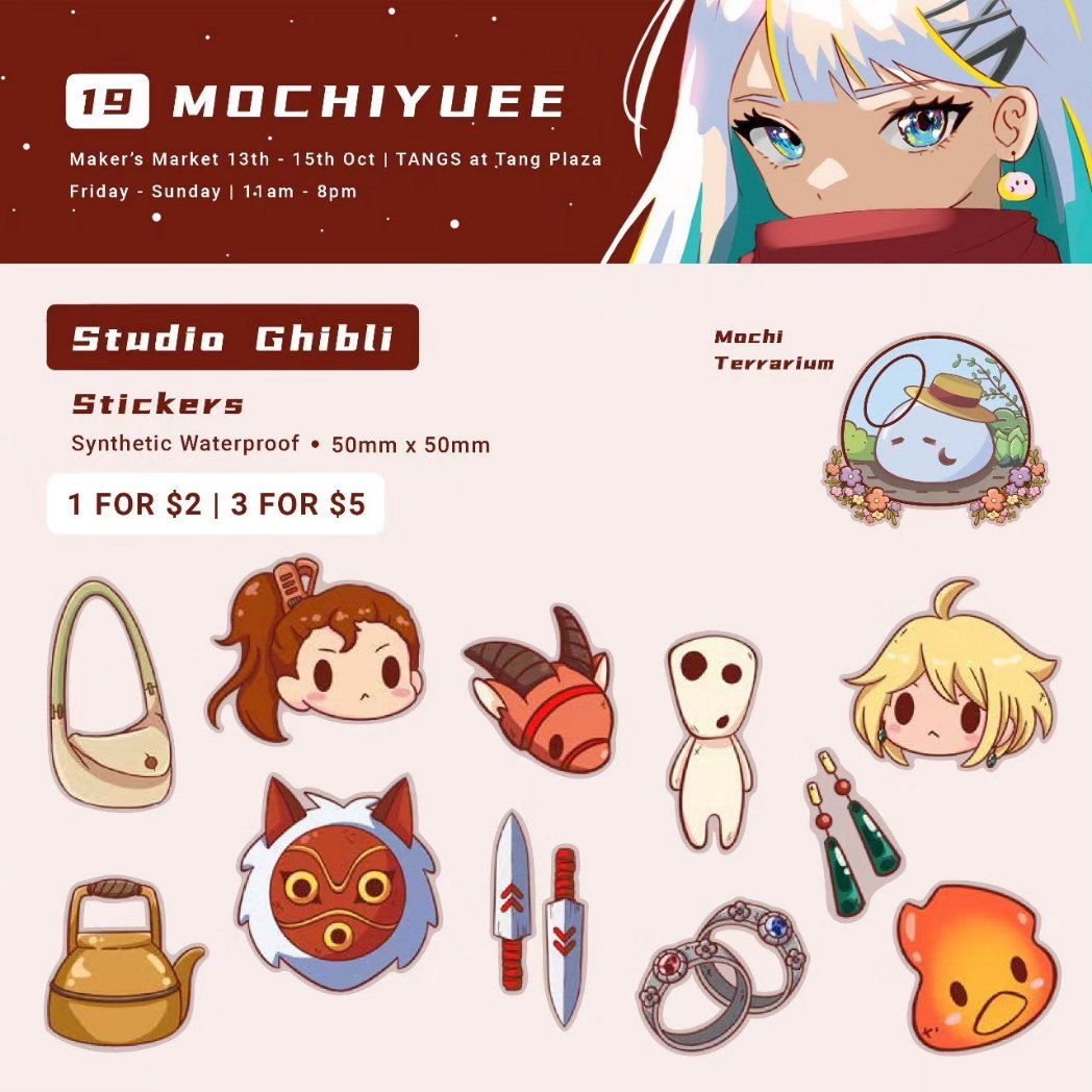 Mochiyuee's tweet photo. 📢 Makers' Market Catalogue! |I'll be selling mainly Studio Ghibli merchandise, including new items like stickers and prints. Keychains will still be available!
•
Booth 19! ✨️ 
•
Tags | #makersmarket #studioghibli #print #stickers #keychain #supportsmallbusiness #demonslayer https://t.co/w45Zu6IAku