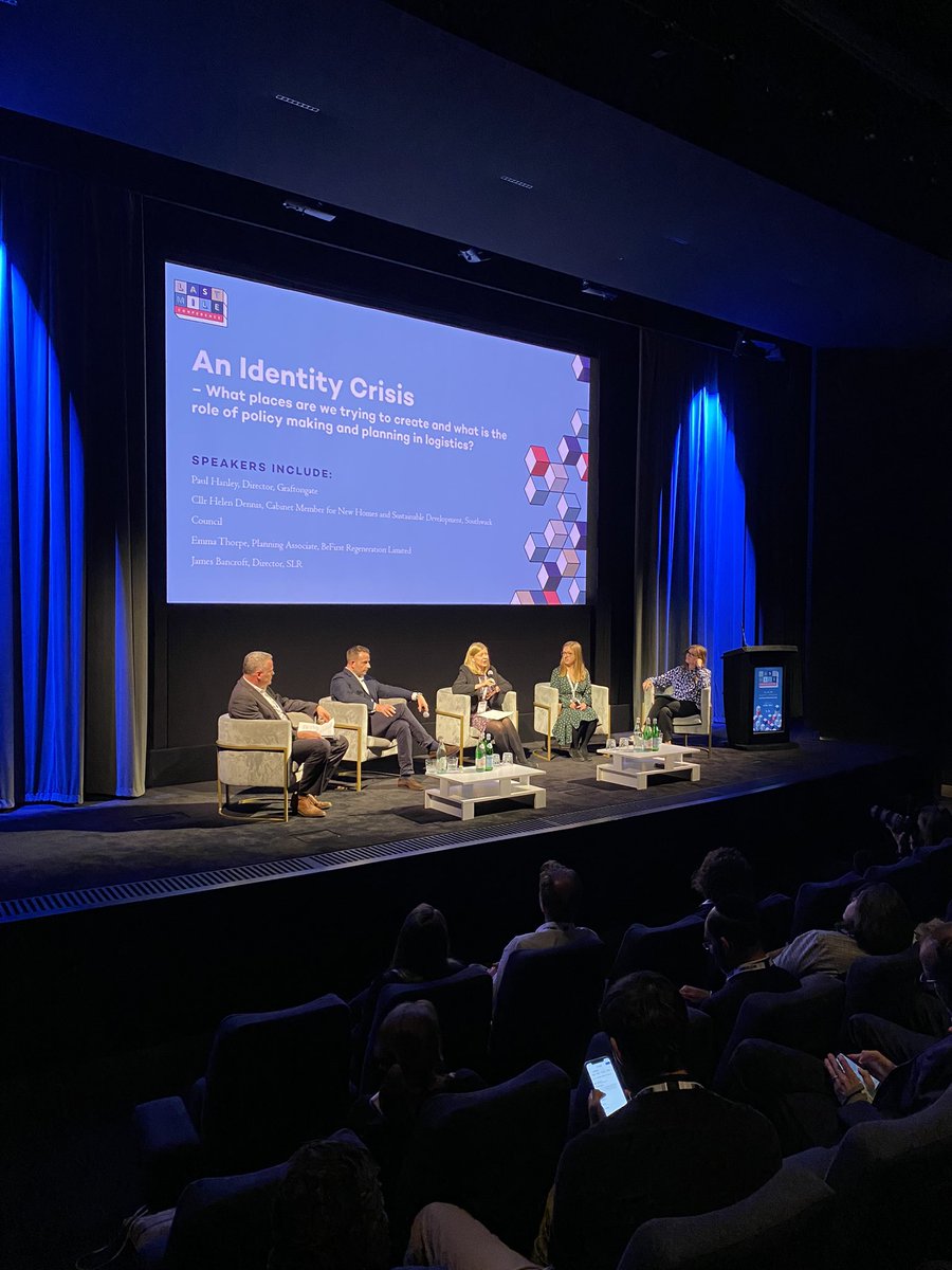 'An Identity Crisis – What places are we trying to create and what is the role of policy making and planning in logistics?' - A panel by Paul Hanley, Cllr Helen Dennis, Emma Thorpe, and James Bancroft at #lastmile23.

<a href="/Graftongate/">Graftongate</a> <a href="/lb_southwark/">Southwark Council</a> <a href="/BeFirstLondon/">Be First</a> #SLR