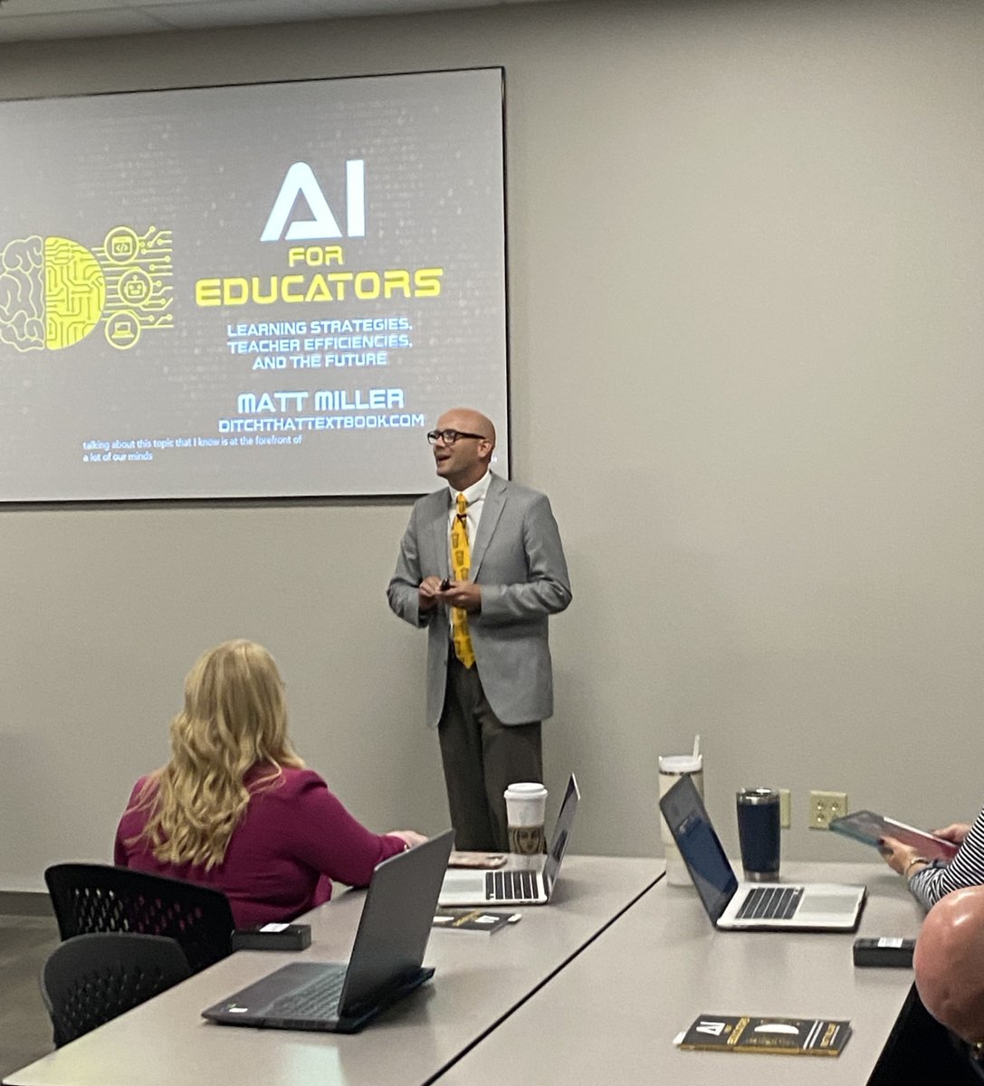 IndianaOnline05's tweet image. The Indiana Online Advisory Committee met recently to discuss AI in education. Guest speaker, Matt Miller. He is the author of 6 books, including #DitchThatTextbook and AI for Educators.  We would love to hear from you! If you have any tips or resources, please share them here.