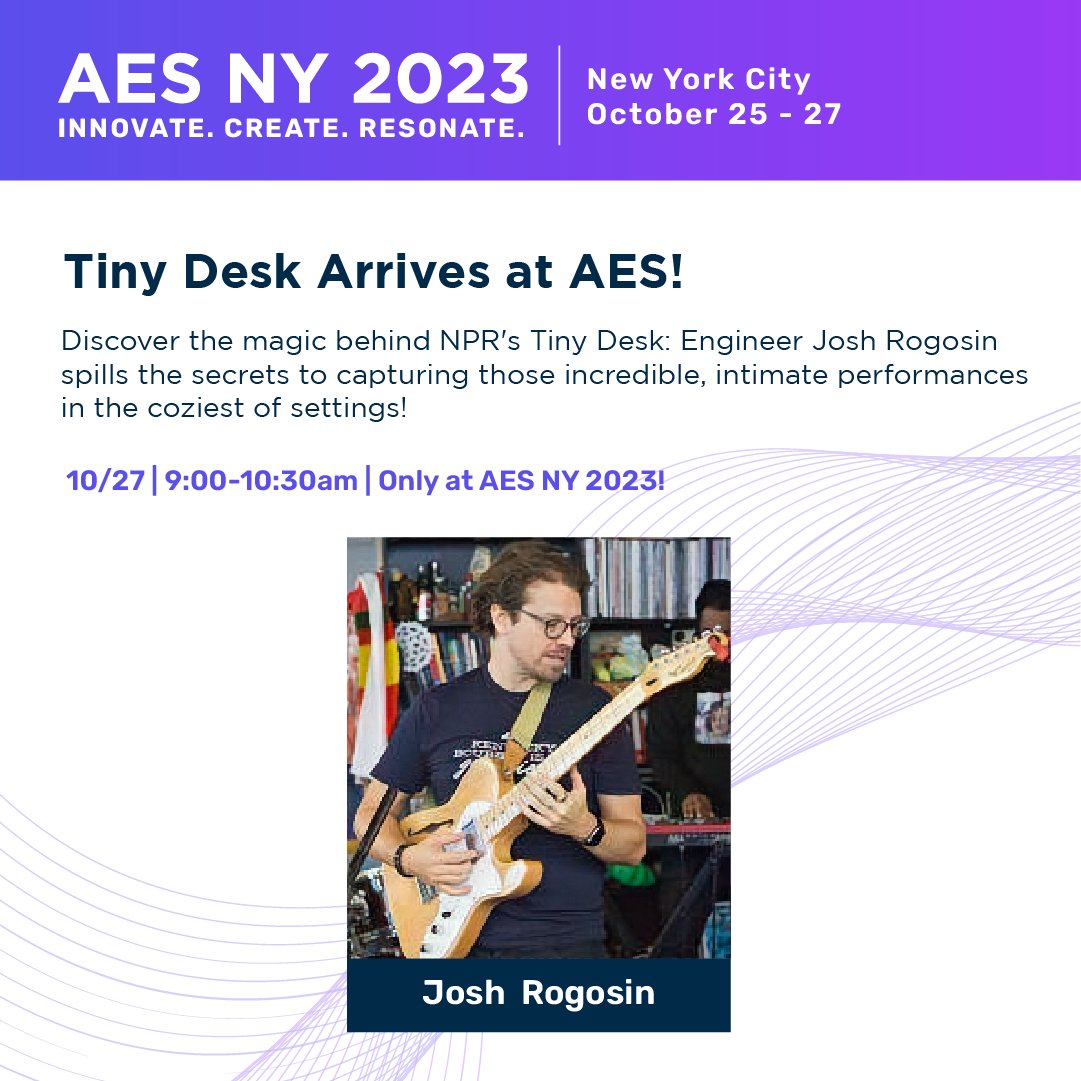 🎶 Dive into the magic behind <a href="/NPR/">NPR</a>'s Tiny Desk! 🎵 Ever wondered what makes those intimate performances sound so incredible? Join us as Tiny Desk's, <a href="/Joshrogosin/">Josh Rogosin</a>, spills secrets, and unveils what makes Tiny Desk special. #AESshow #TinyDesk #NPR ⏰Register: aesshow.com/registration/