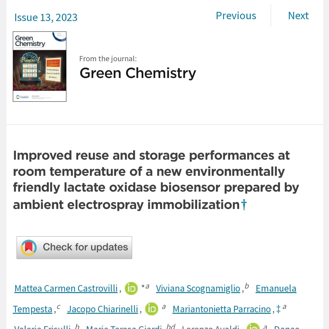 MatteaCarmen (@mattea_c) on Twitter photo Very proud of our new #pubblication on #greenchemistry journal of <a href="/RoySocChem/">Royal Society of Chemistry</a>! A completely new environmentally friendly #LOX based #biosensor for the detection of #lacticacid made by ambient #electrospray #deposition #ESD !
<a href="/CNR_ISM/">CNR-ISM Istituto Di Struttura Della Materia</a> <a href="/CNRsocial_/">CNR Consiglio Nazionale delle Ricerche</a> <a href="/RicercaSapienza/">Ricerca Sapienza</a> <a href="/SapienzaRoma/">Sapienza Università di Roma</a> Very proud of our new #pubblication on #greenchemistry journal of <a href="/RoySocChem/">Royal Society of Chemistry</a>! A completely new environmentally friendly #LOX based #biosensor for the detection of #lacticacid made by ambient #electrospray #deposition #ESD !
<a href="/CNR_ISM/">CNR-ISM Istituto Di Struttura Della Materia</a> <a href="/CNRsocial_/">CNR Consiglio Nazionale delle Ricerche</a> <a href="/RicercaSapienza/">Ricerca Sapienza</a> <a href="/SapienzaRoma/">Sapienza Università di Roma</a>