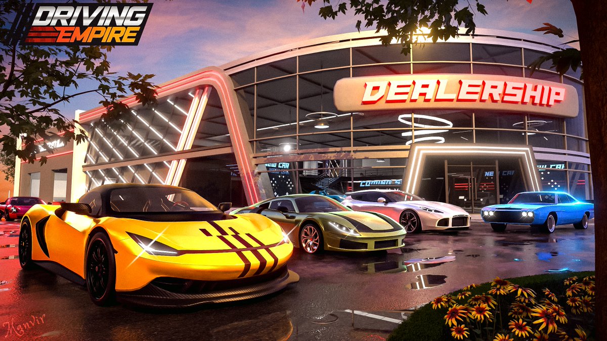 Thumbnail for @_DrivingEmpire 's New Dealership! Loved working on it, especially the layout of the cars. Please do Like ❤️and Retweet 🔁 See my work at manvirarts.com #Roblox #RobloxDev #robloxart #RobloxGFX