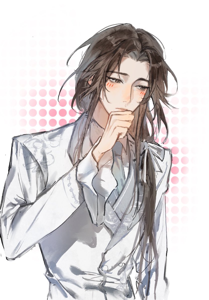 1boy male focus solo long hair vest black hair black vest  illustration images