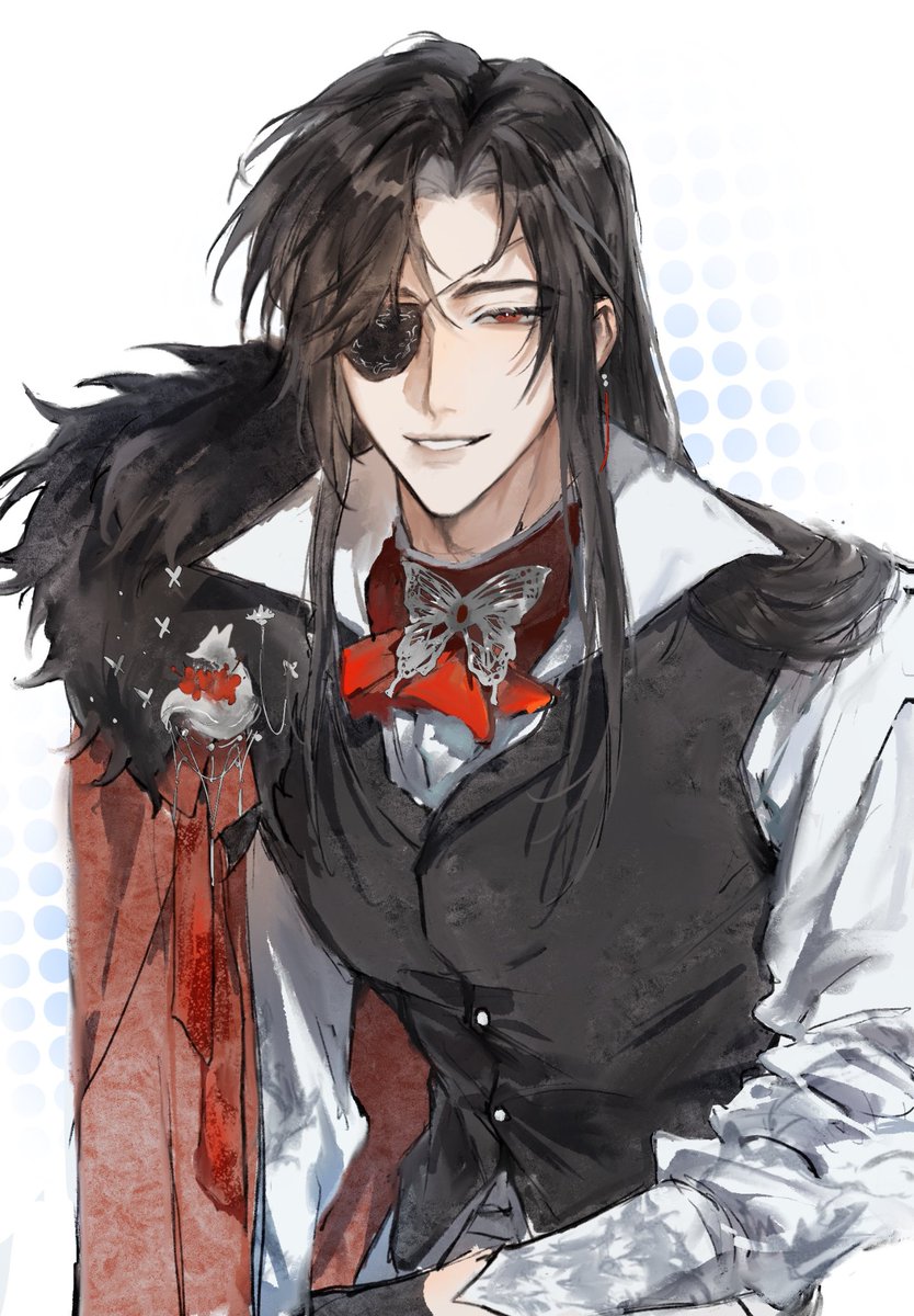 1boy male focus solo long hair vest black hair black vest  illustration images