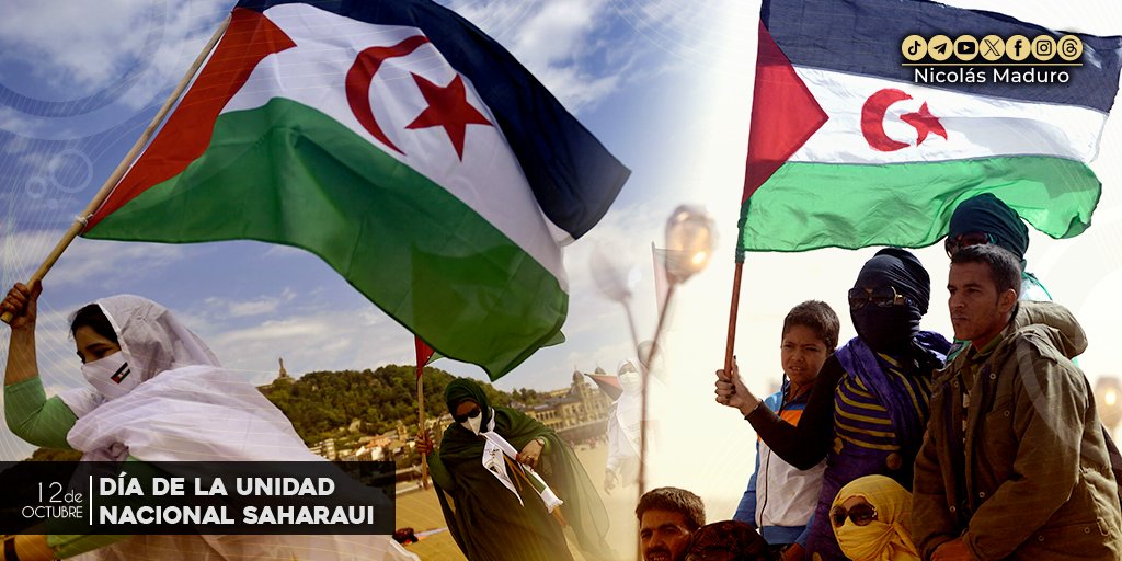 Hoy nuestros hermanos del Sahara Occidental conmemoran 48 años de la Unidad Nacional Saharaui, desde Venezuela abrazamos al valiente Pueblo saharaui que se mantiene firme en la defensa de su derecho legítimo a ser reconocidos como una nación libre e independiente.