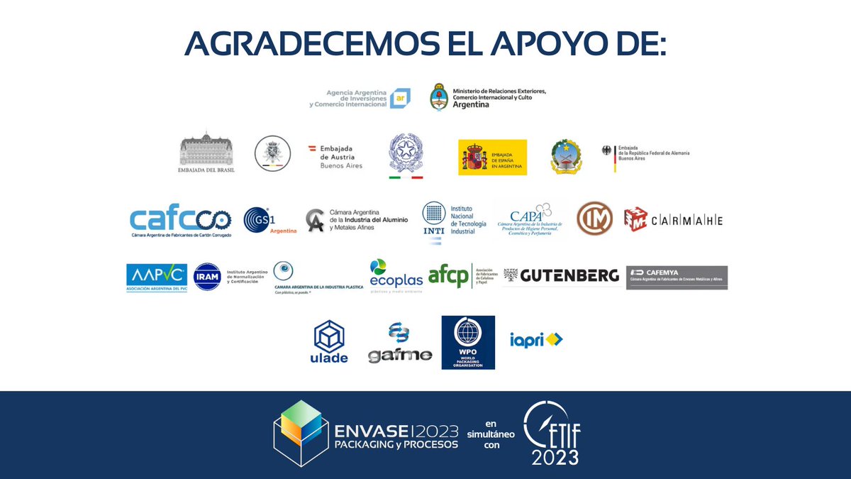 Expo_Envase's tweet photo. Agradecemos el apoyo en #Envase2023 a las siguientes Cámaras, Embajadas y Asociaciones:
✔️ #CAIAMA
✔️ #CAIP
✔️ #CAPA
✔️ @CARMAHE_ARG 
✔️ #CIM.
✔️ #ECOPLAS
✔️ @GS1argentina 
✔️ @IRAMoficial
✔️ FUNDACION GUTENBERG
✔️ #ULADE
✔️ @promocionarg
✔️ cancilleriaARG https://t.co/q1Uzrzpgi7