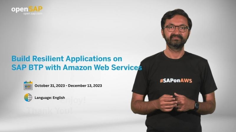 We're excited to announce this FREE #openSAP course "Build Resilient Applications on SAP BTP with Amazon Web Services." On Oct 31, #SAPPartners will begin their journey with #SAPBTP and #AWSCloudServices diving into architectural patterns. Register: open.sap.com/courses/aws1