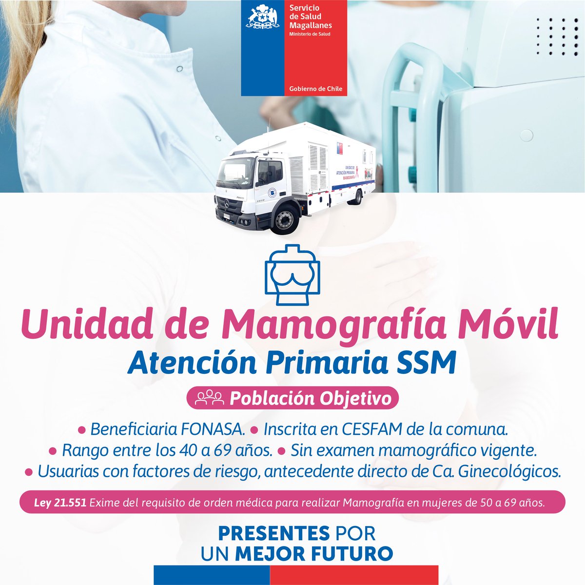 🔴Atención #PuntaArenas SÁBADO 14/10, desde las 11.00 a 19.00 horas, en contexto #MesPrevenciónOncológica,  nos encontraremos en <a href="/zonaustralzf/">Zonaustral</a>  sector #Bulevard con nuestro mamógrafo móvil realizando mamografías en terrenos a mujeres ➕40 años y que sean <a href="/Fonasa/">Fonasa - Fondo Nacional de Salud - Chile</a> <a href="/ministeriosalud/">Ministerio de Salud</a>