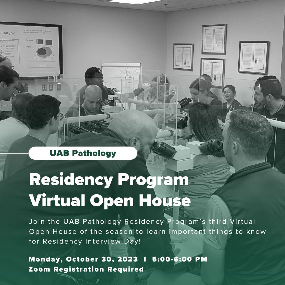 Mark your calendars for @UABPathology's third Residency Program Virtual Open House on October 30 @ 5PM! Learn important things to know for Residency Interview Day. Register: buff.ly/45lWSTW #path2path #PathMatch24 #PathTwitter #Match24