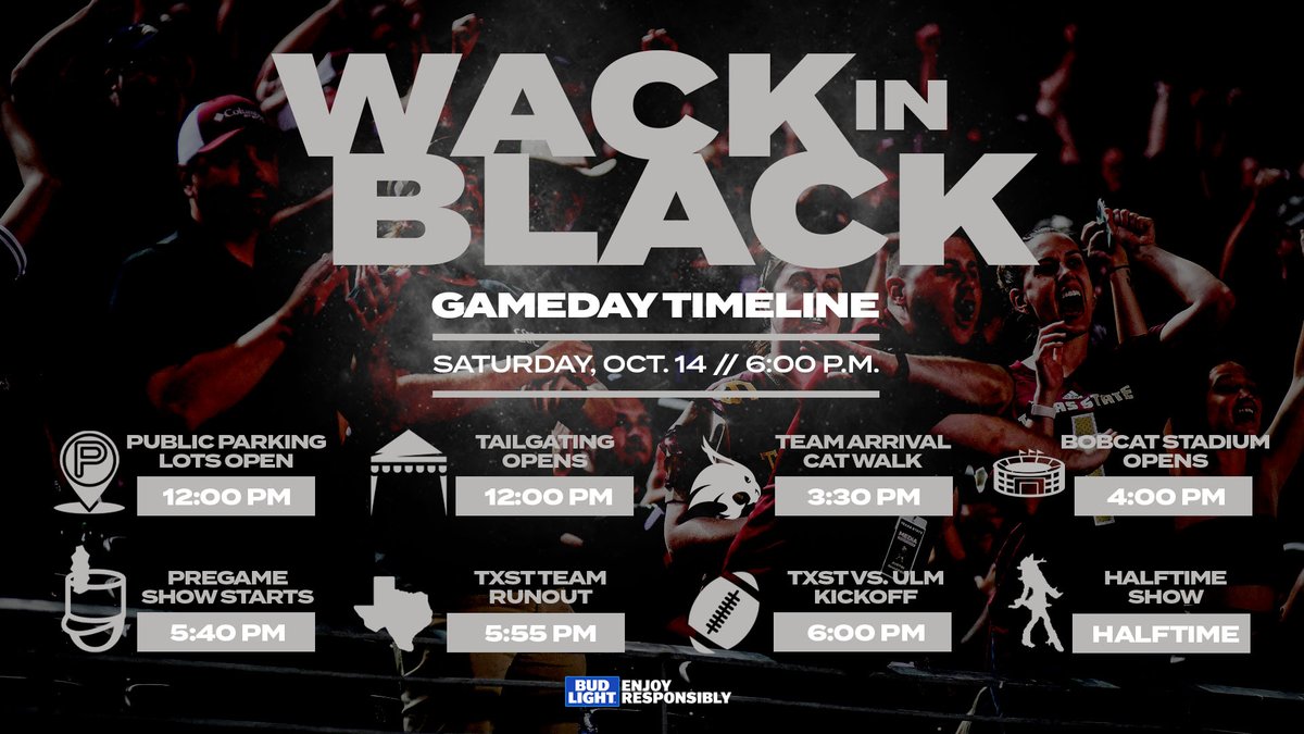 Get ready for game day!⚫️⚫️⚫️

Here is your itinerary for this Saturday.

More game day info: txst.com/gameday