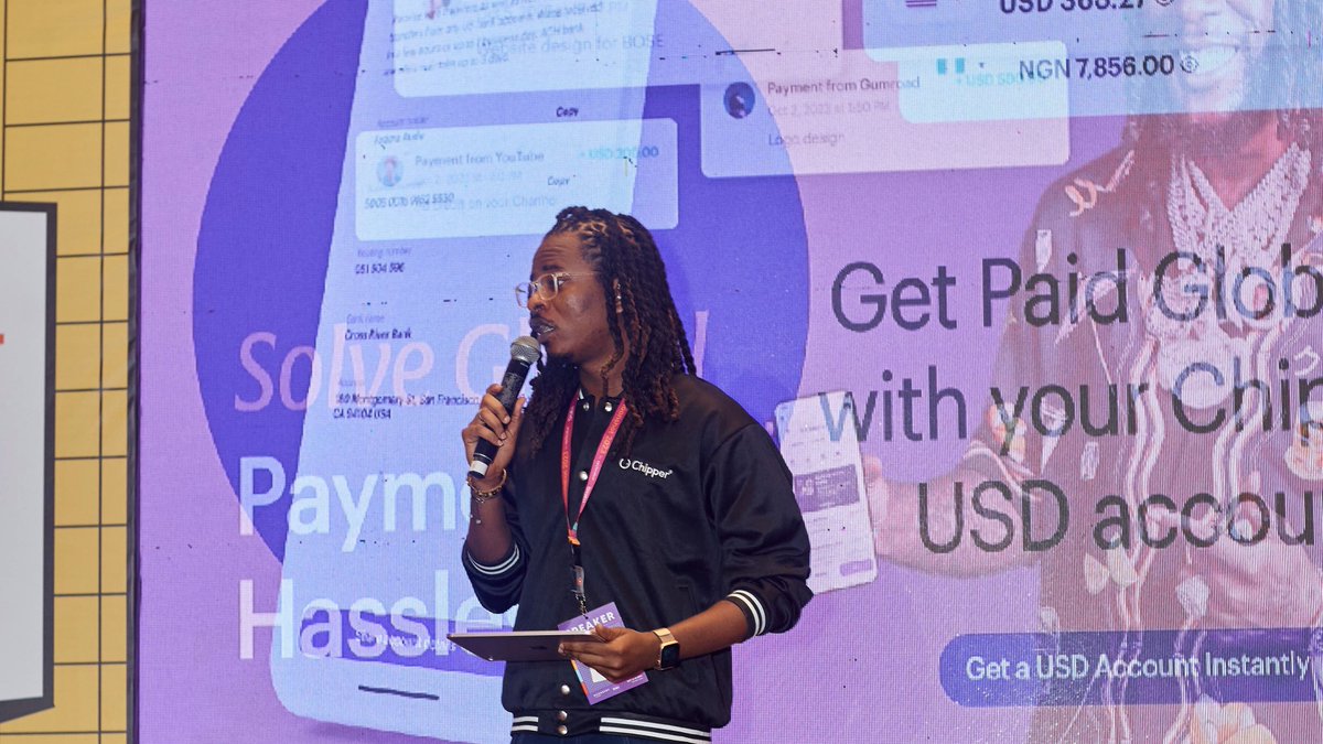 chippercashapp's tweet photo. Today at Moonshot by @TechCabal, Abi, our Country Director, took to the stage where he unveiled the new Chipper USD Account. Abi spoke about the thriving creative economy across the continent and highlighted the pivotal role Chipper Cash is having to shape and support it: “For a long time, receiving payments in dollars has been a real challenge for techies, creators and gig workers. But with the brand new Chipper USD Account, all of that is about to change. Now, receiving payments from platforms like Fiverr, YouTube and TikTok, or through direct wire transfers is seamless. Funds are deposited directly into personalized USD wallets within the Chipper Cash app.”
#chippercash #techcabal #MoonshotbyTechCabal